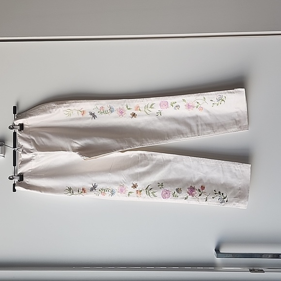 Vintage Pants - Vintage Moiselle Garden Floral Embroidered Silk Summer Trouser Pants